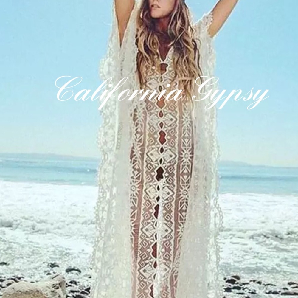 Kaftan Vintage Lace Bohemian Gypsy Coverup - Picture 3 of 12